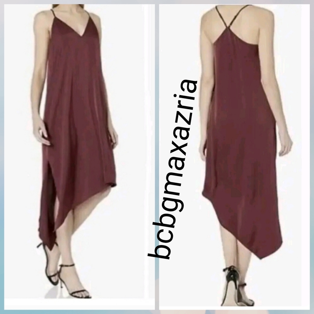 NEW  BCBGMAXAZRIA Elana Asymmetrical Satin Tank Dress MSRP$298  COL: PORT